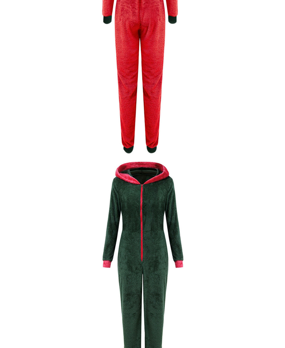 Fashion Red Christmas Long Sleeve Plush Zipper Jumpsuit,Tank Tops & Camis