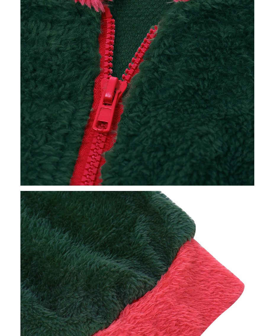 Fashion Green Christmas Long Sleeve Plush Zipper Jumpsuit,Tank Tops & Camis