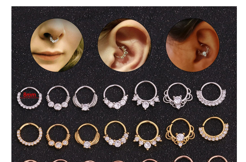 Fashion Gold 4# Micro-inlaid Zircon Round Geometric Nose Ring,Earrings