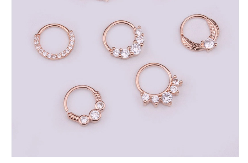 Fashion Silver 2# Micro-inlaid Zircon Round Geometric Nose Ring,Earrings