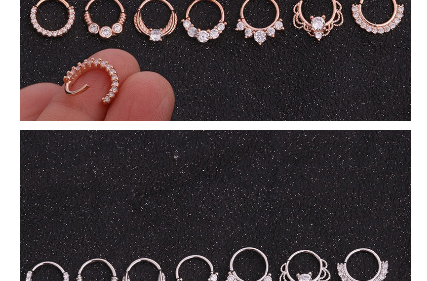 Fashion Rose Gold 2# Micro-inlaid Zircon Round Geometric Nose Ring,Earrings