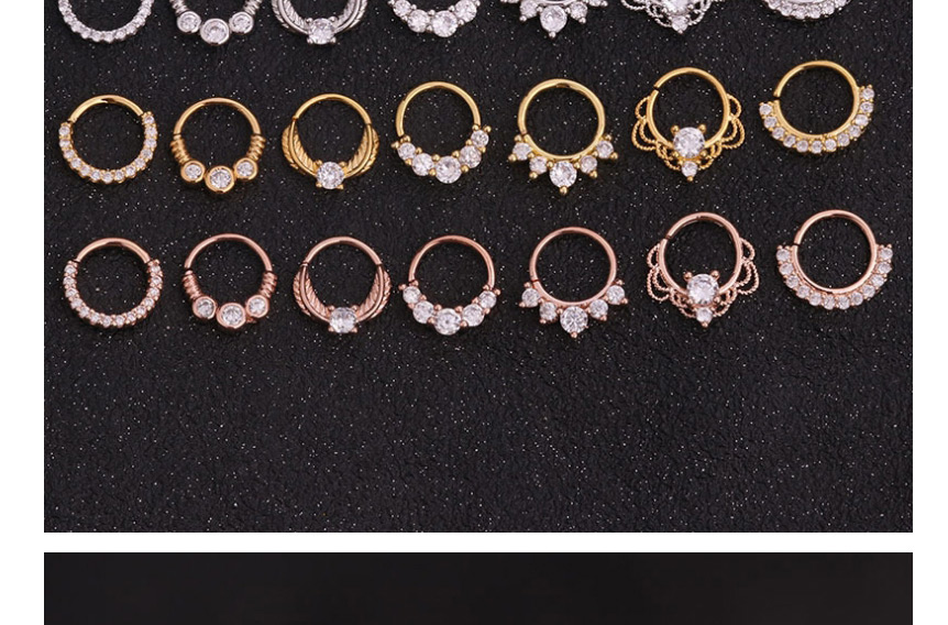 Fashion Rose Gold 7# Micro-inlaid Zircon Round Geometric Nose Ring,Earrings