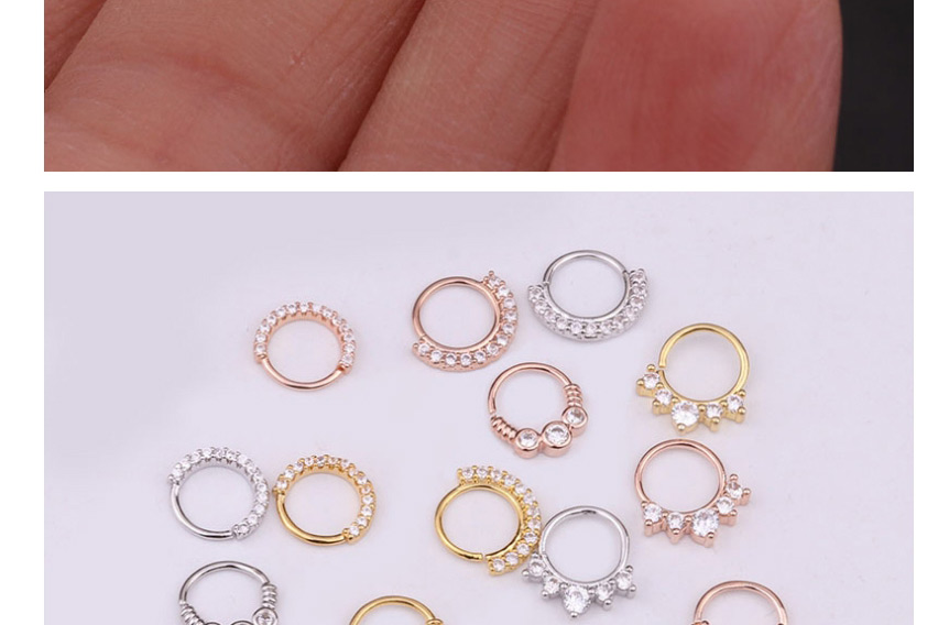 Fashion Rose Gold 7# Micro-inlaid Zircon Round Geometric Nose Ring,Earrings