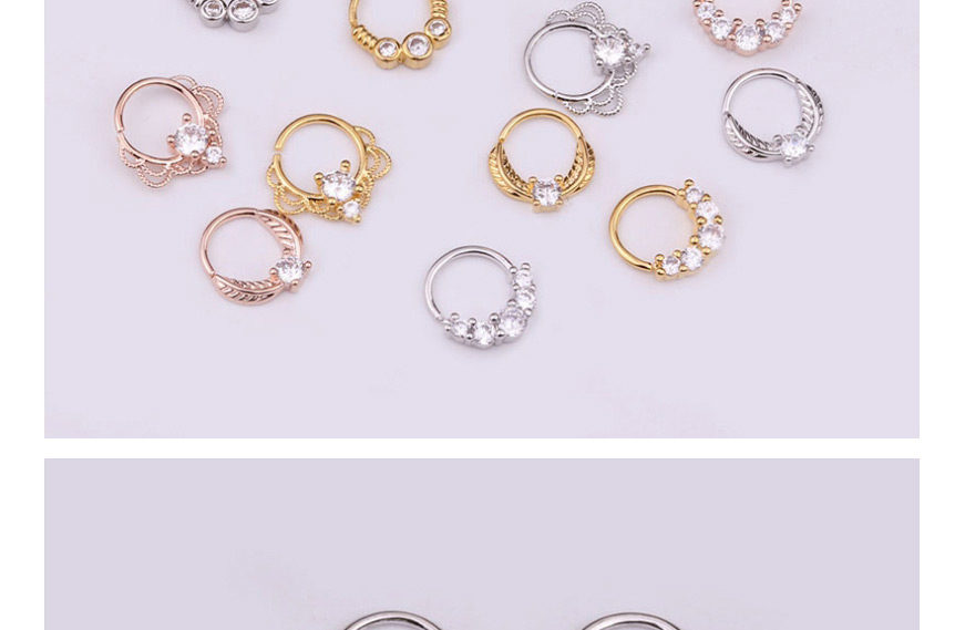 Fashion Silver 2# Micro-inlaid Zircon Round Geometric Nose Ring,Earrings