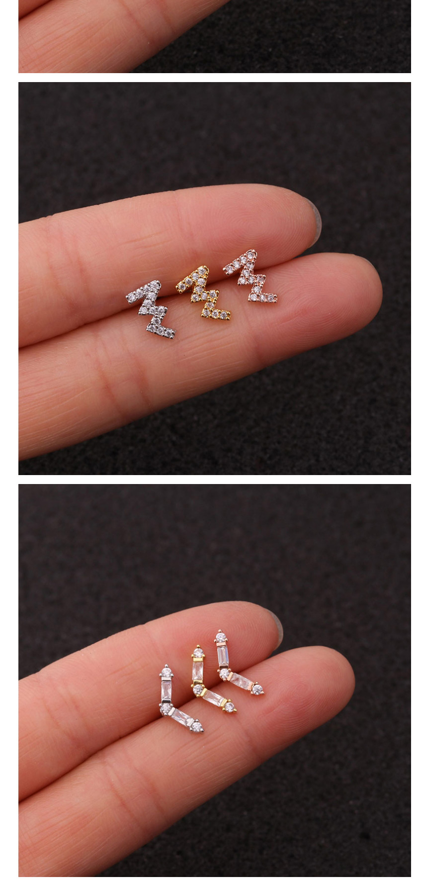 Fashion 12# Rose Gold Stainless Steel Piercing Jewelry Zircon Earrings Female Flower Ear Bone Nails (1pcs),Ear Cartilage Rings & Studs