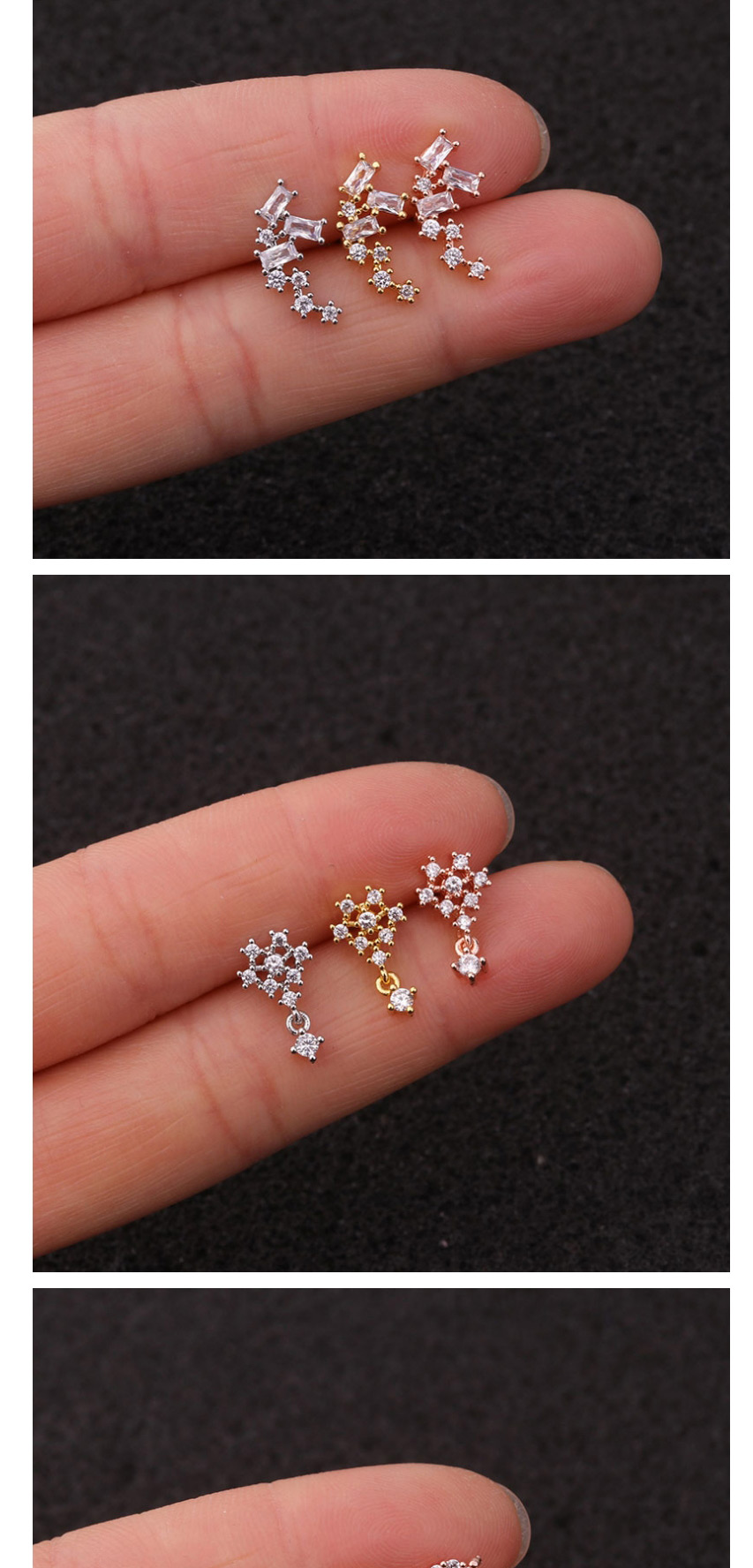 Fashion 7# Rose Gold Stainless Steel Piercing Jewelry Zircon Earrings Female Flower Ear Bone Nails (1pcs),Ear Cartilage Rings & Studs