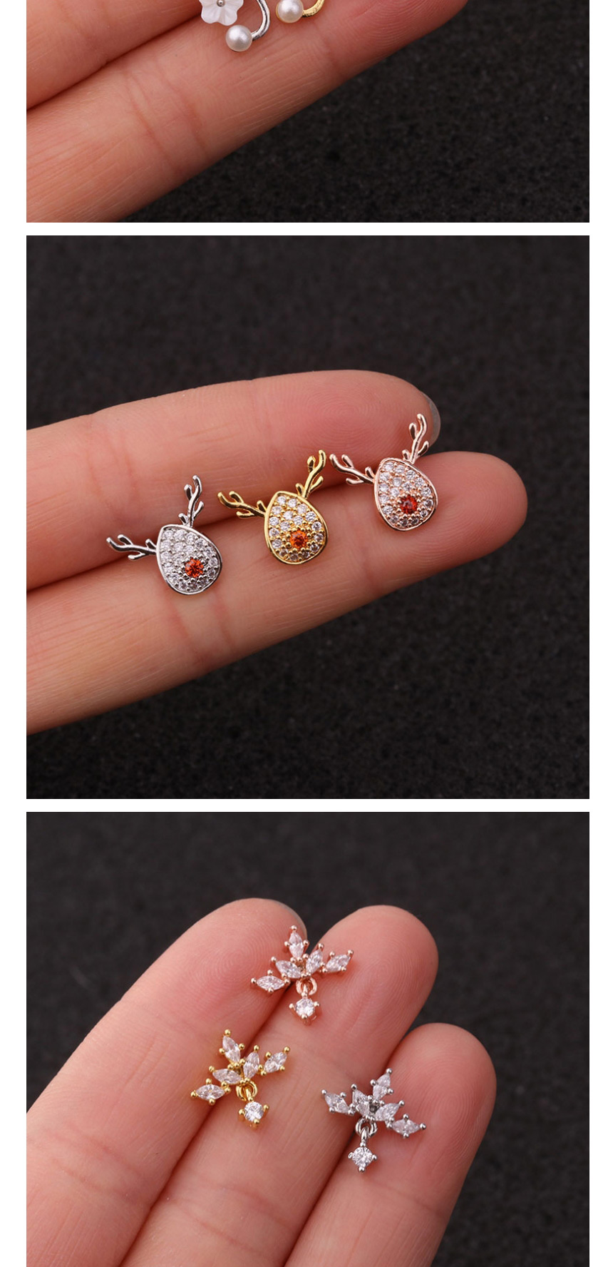 Fashion 5# Rose Gold Stainless Steel Piercing Jewelry Zircon Earrings Female Flower Ear Bone Nails (1pcs),Ear Cartilage Rings & Studs