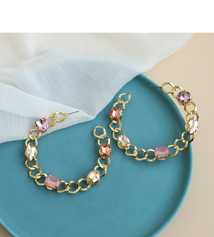 Fashion Color Alloy Chain Diamond Hollow Circle Stud Earrings,Hoop Earrings