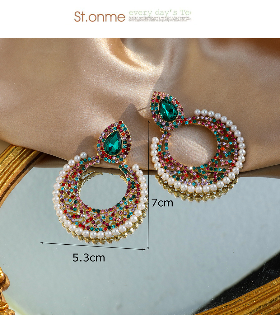 Fashion Color Alloy Diamond Pearl Hollow Round Stud Earrings,Stud Earrings