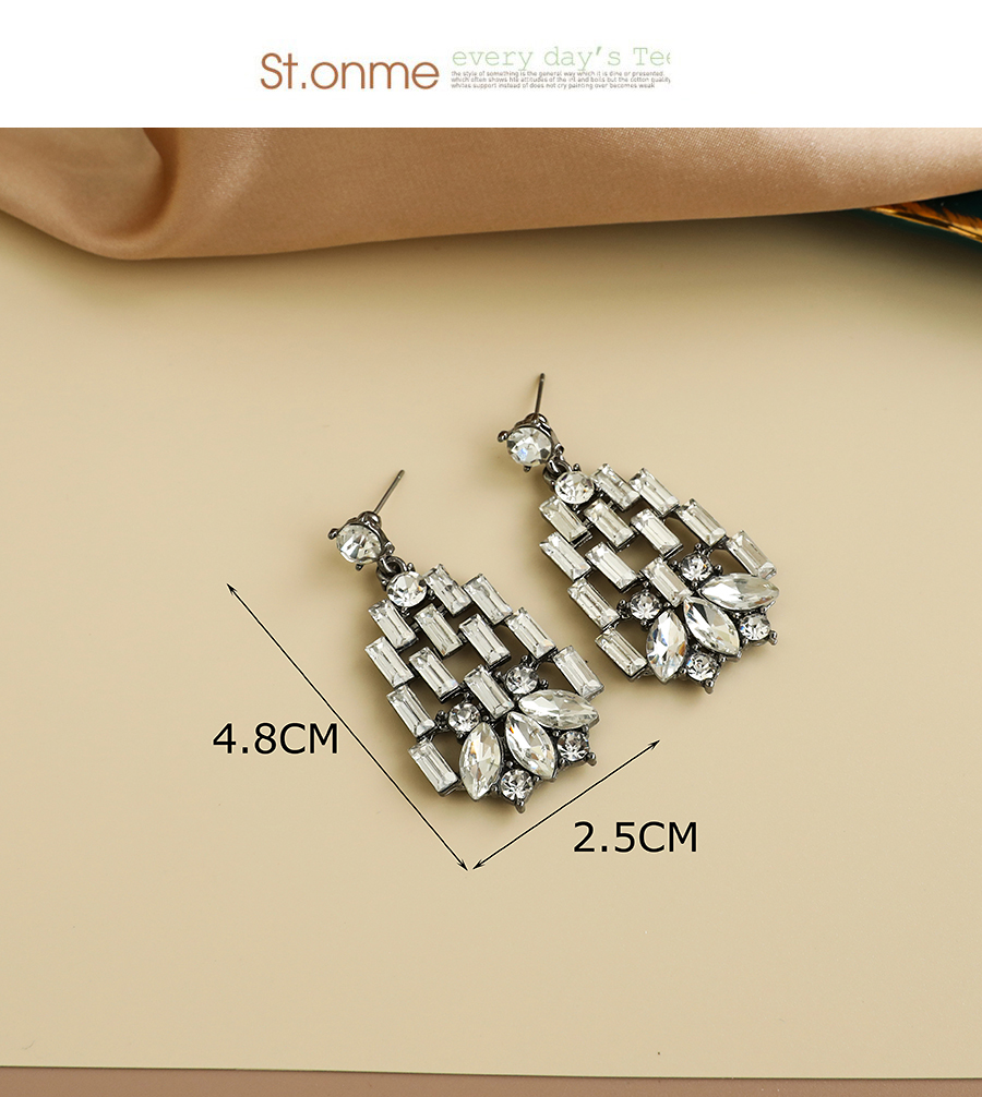 Fashion Color Alloy Diamond Hollow Geometric Shape Earrings,Drop Earrings