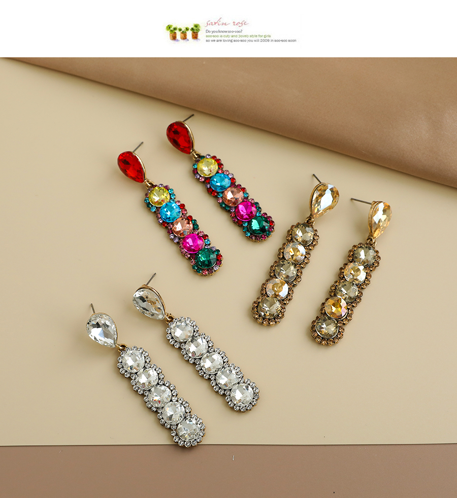Fashion Champagne Alloy Diamond Earrings With Round Diamonds,Drop Earrings