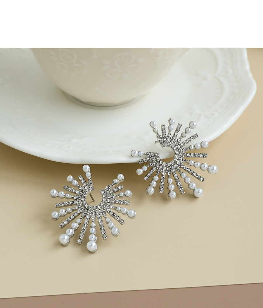 Fashion Silver Color Alloy Diamond Pearl Star Earrings,Stud Earrings