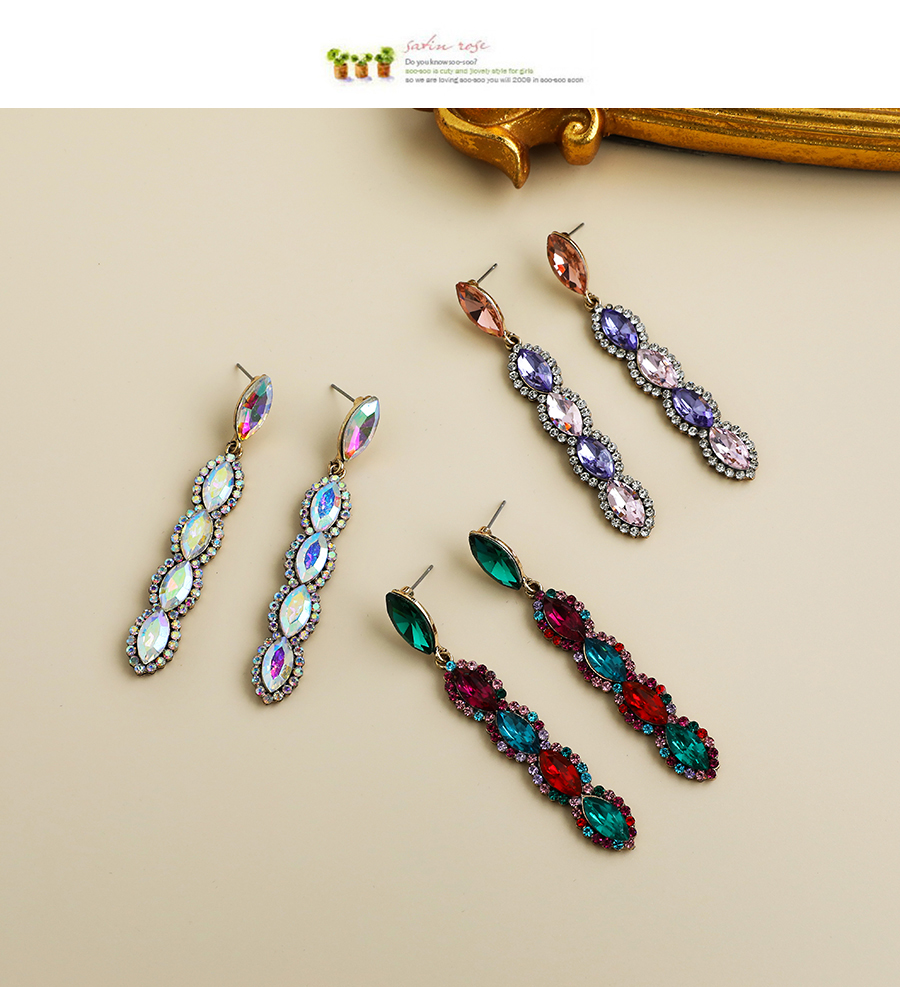 Fashion Ab Color Alloy Diamond Oval Diamond Earrings,Drop Earrings