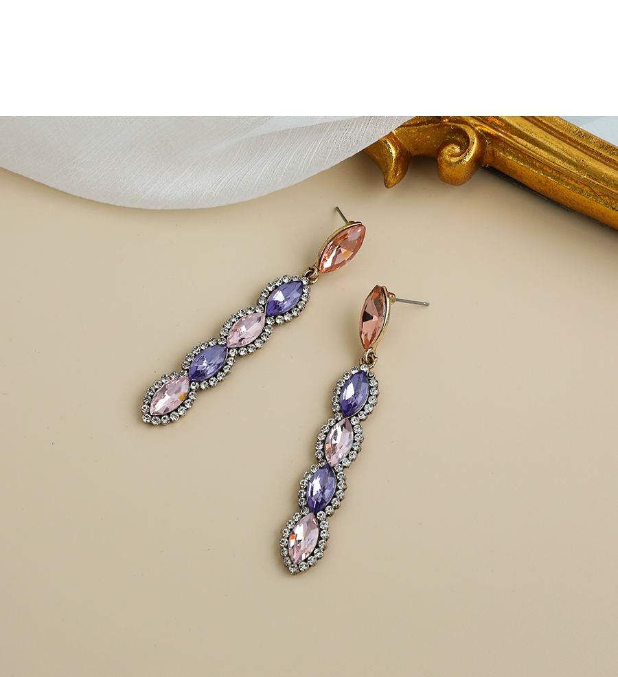Fashion Purple Alloy Diamond Oval Diamond Earrings,Drop Earrings