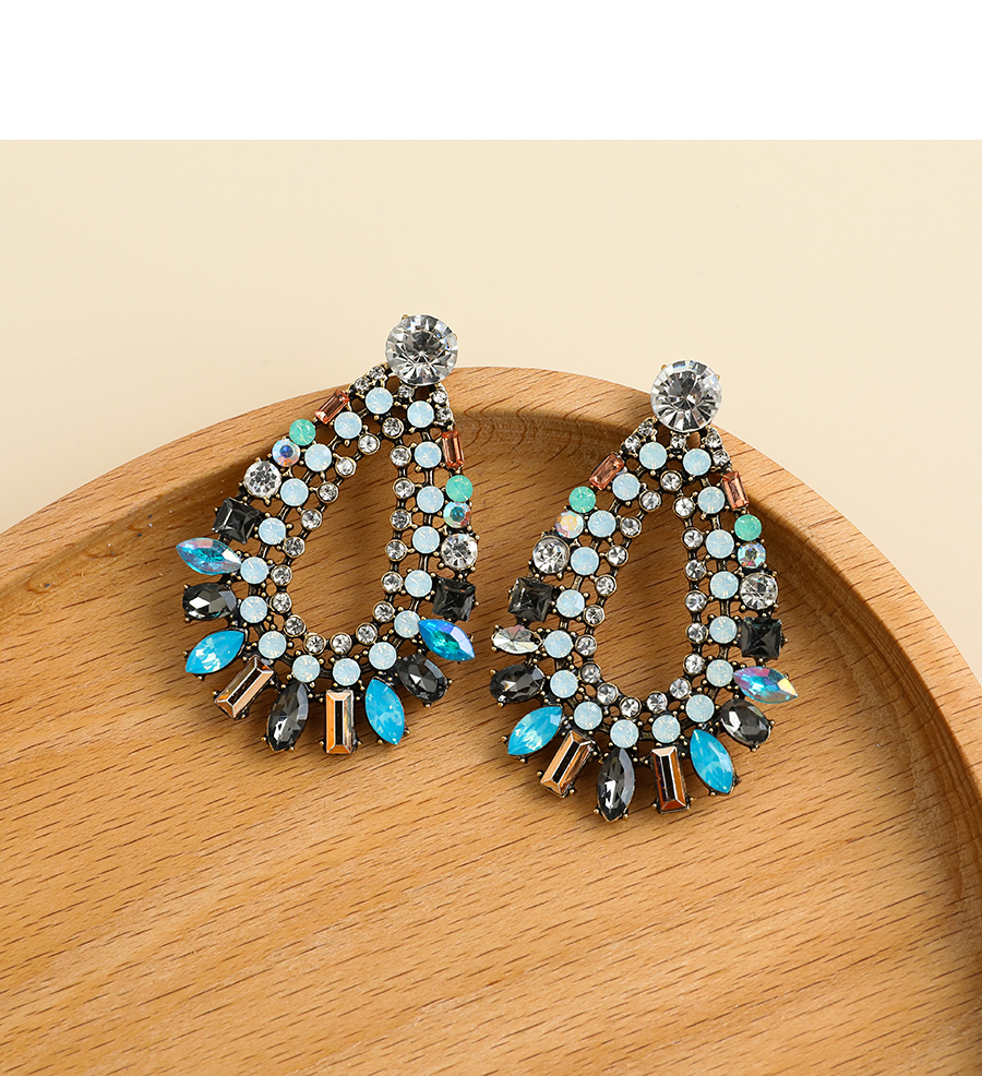 Fashion Color Alloy Diamond Hollow Drop Shape Stud Earrings,Drop Earrings