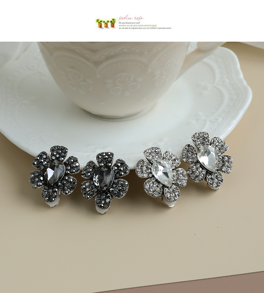 Fashion Black Alloy Diamond Flower Ear Clip,Clip & Cuff Earrings