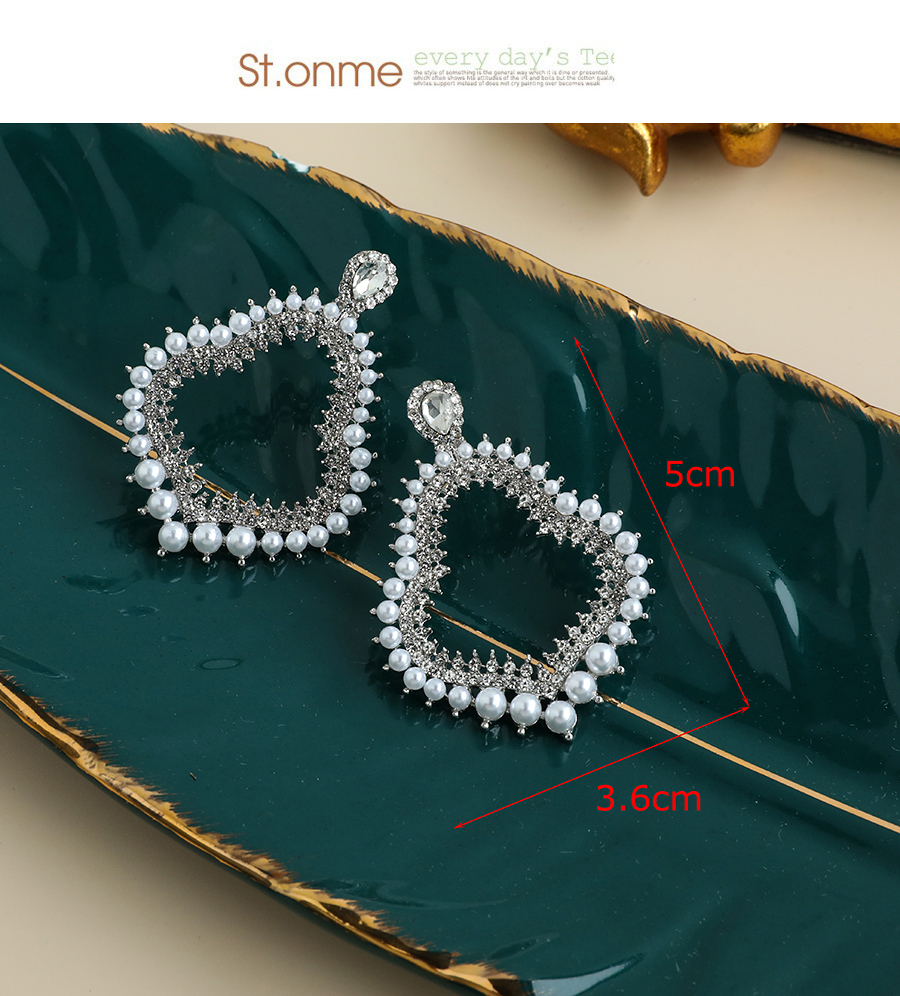 Fashion Silver Color Alloy Diamond Pearl Hollow Geometric Shape Stud Earrings,Stud Earrings
