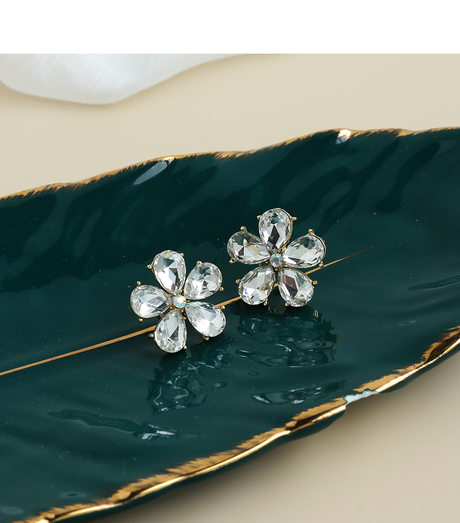 Fashion Color Alloy Diamond Flower Earrings,Stud Earrings