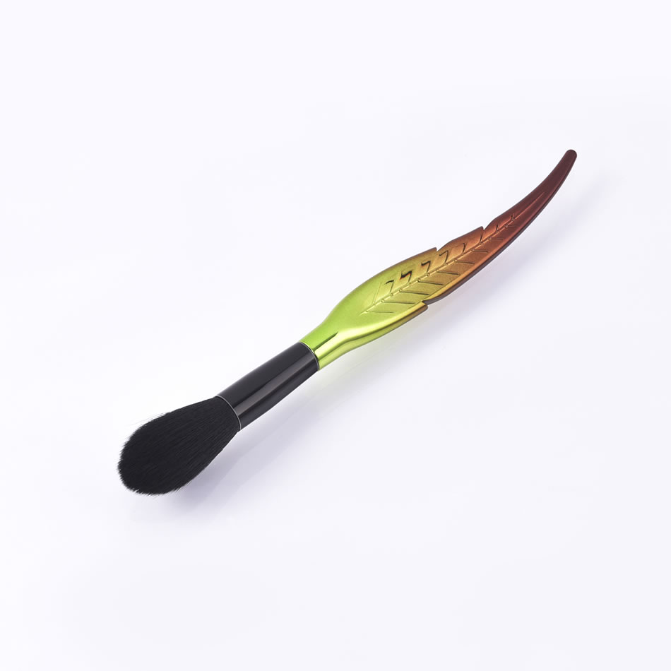 Fashion Single Branch-leaf-green Black-flame Color Makeup Brush With Wooden Handle And Aluminum Tube Nylon Hair,Beauty tools