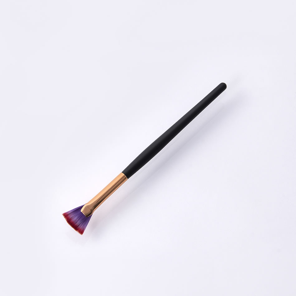 Fashion Single-black Purple-small Fan Color Makeup Brush With Wooden Handle And Aluminum Tube Nylon Hair,Beauty tools