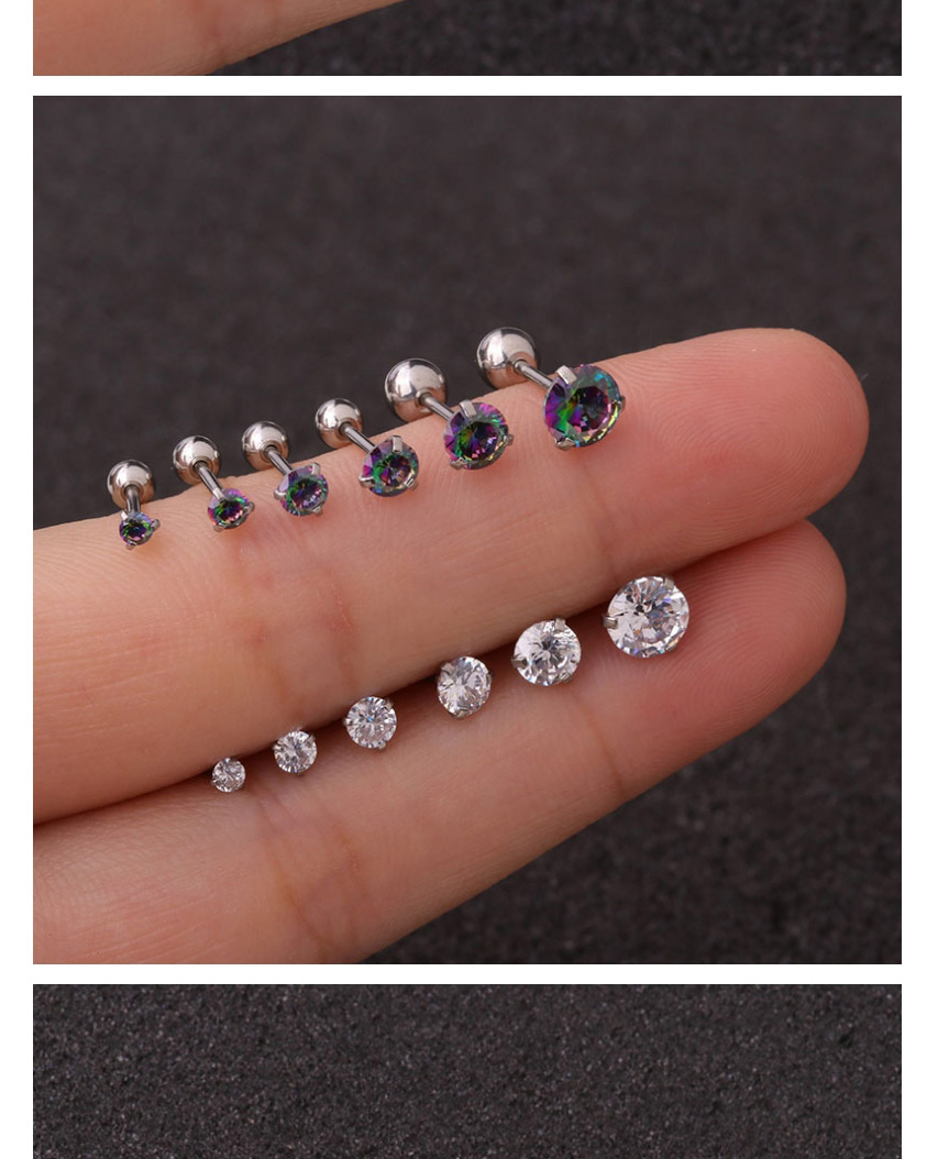 Fashion Silver Color-white (2.5mm) 3-prong Stainless Steel Screw Inlaid Zircon Geometric Earrings (1 Price),Earrings