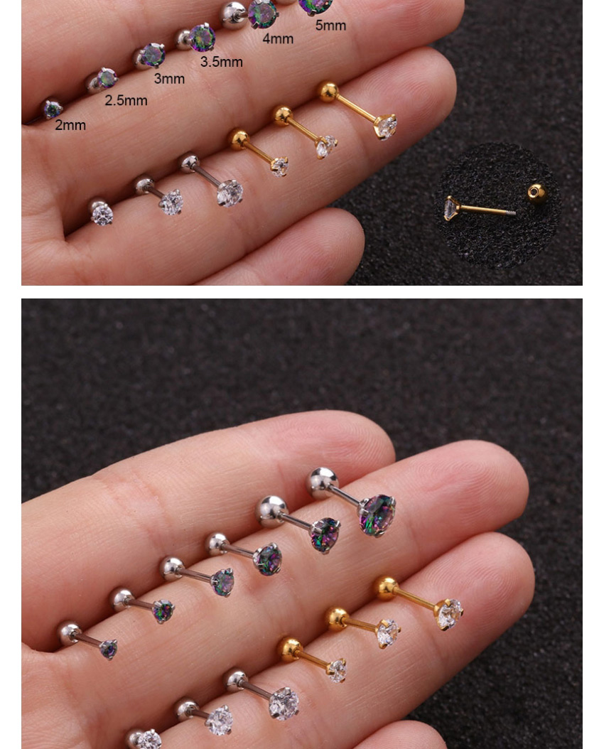 Fashion Rose Gold Color Color-white (2mm) 3-claw Stainless Steel Screw Inlaid Zircon Geometric Earrings (1 Price),Earrings