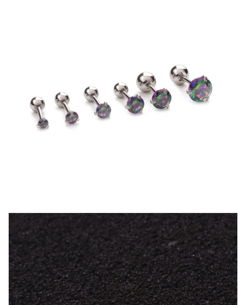 Fashion Silver Color-colorful (2.5mm) 3-prong Stainless Steel Screw Inlaid Zircon Geometric Earrings (1 Price),Earrings