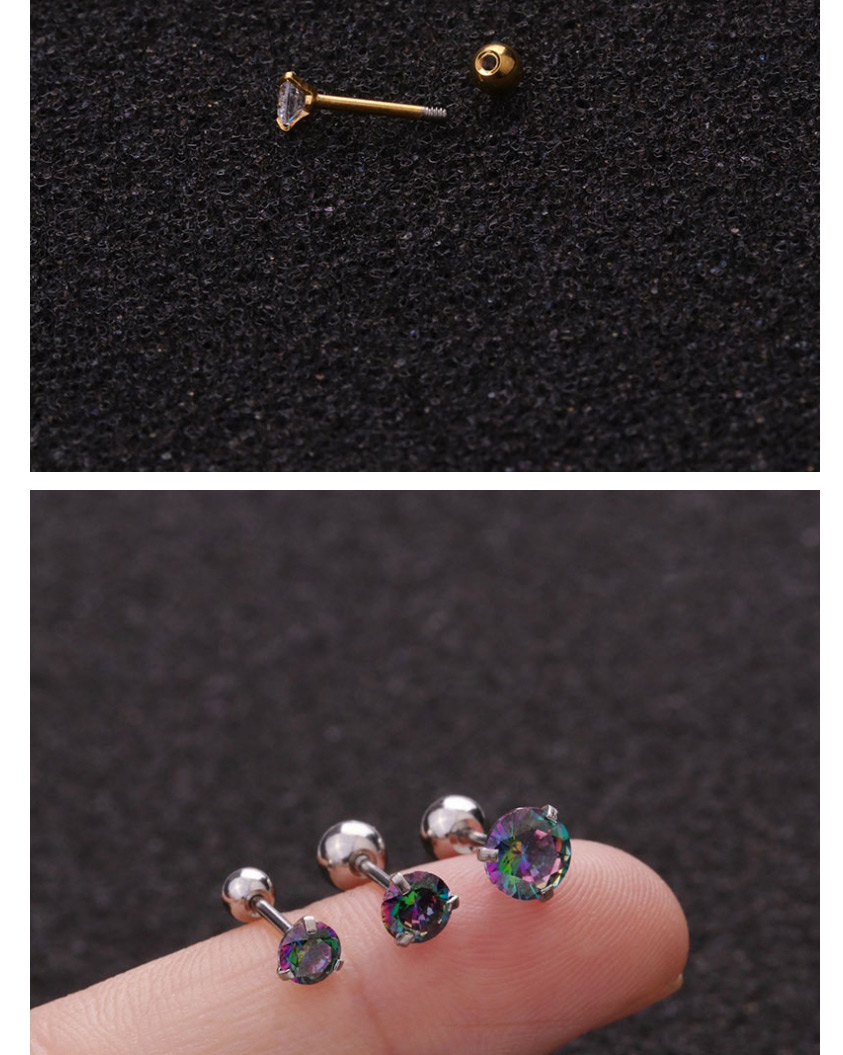 Fashion Gold Color Color-white (2.5mm) 3-prong Stainless Steel Screw Inlaid Zircon Geometric Earrings (1 Price),Earrings
