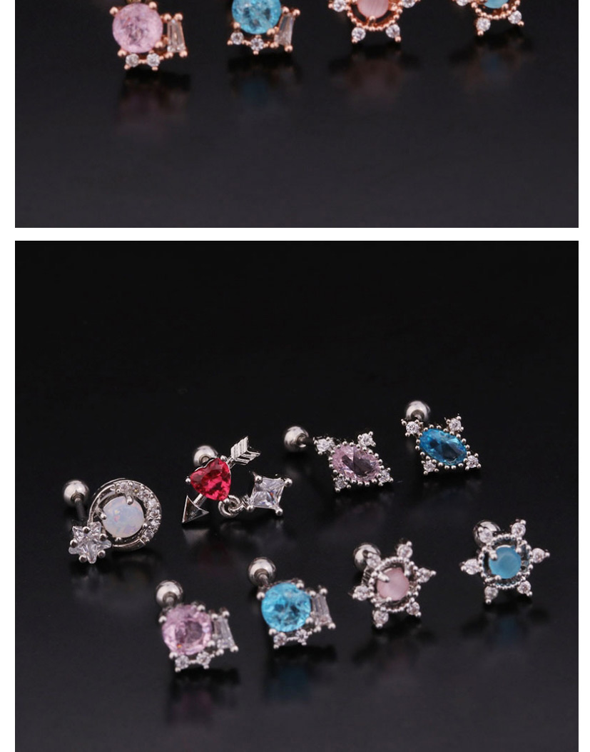 Fashion 7# Rose Gold Color Color Round Micro-inlaid Zircon Stainless Steel Screw Earrings (1 Price),Earrings