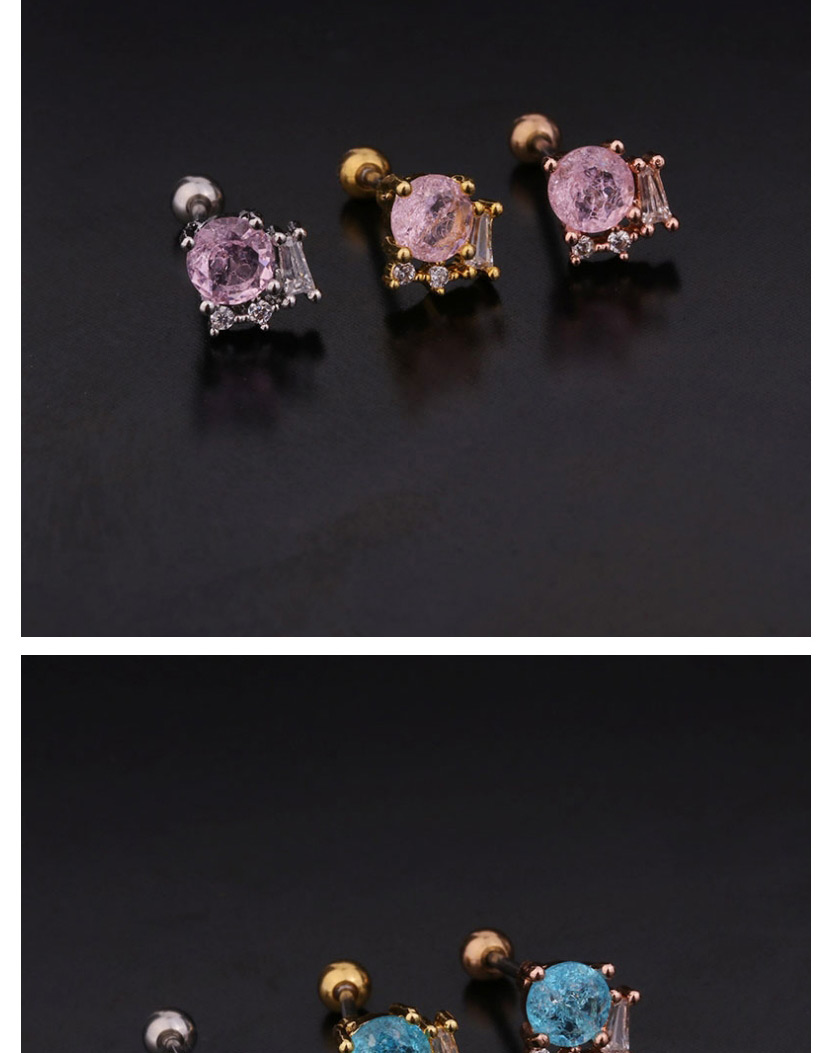 Fashion 8# Rose Gold Color Color Round Micro-inlaid Zircon Stainless Steel Screw Earrings (1 Price),Earrings