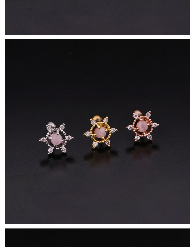 Fashion 8# Rose Gold Color Color Round Micro-inlaid Zircon Stainless Steel Screw Earrings (1 Price),Earrings