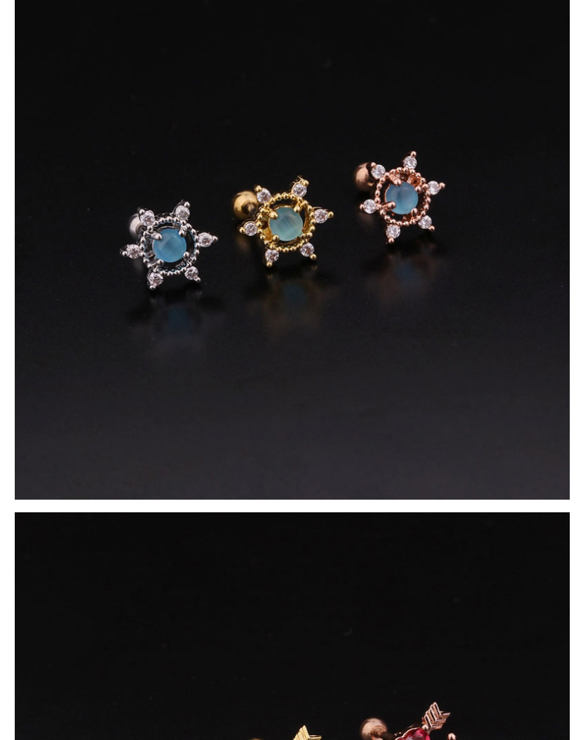 Fashion 6#silver Color Round Micro-inlaid Zircon Stainless Steel Screw Earrings (1 Price),Earrings