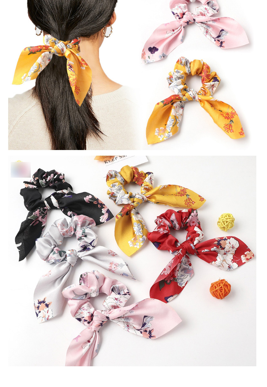 Fashion Satin Flower Bunny Ears-yellow Snake Leopard Print Chiffon Dovetail Bow Hair Rope,Hair Ring