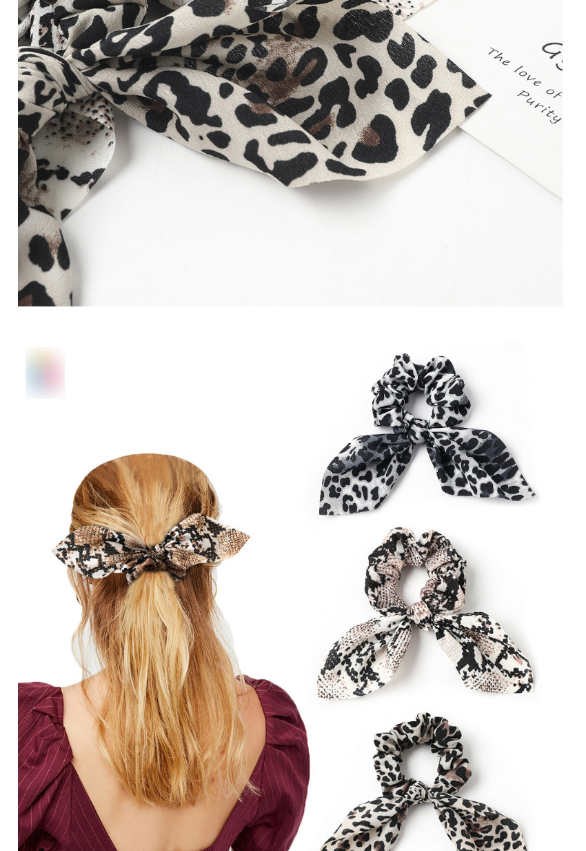 Fashion Striped Bunny Ears-pink Snake Leopard Print Chiffon Dovetail Bow Hair Rope,Hair Ring