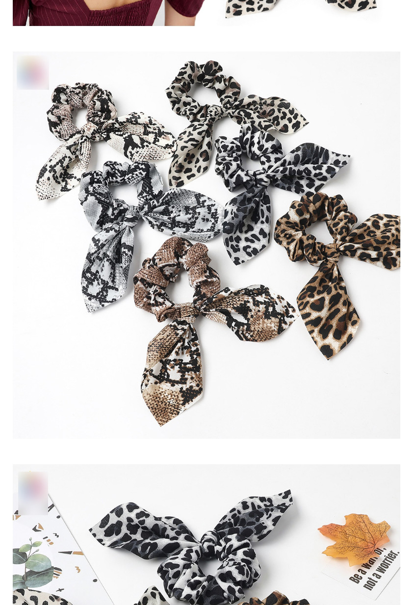 Fashion Snake Pattern Rabbit Ears-light Coffee Snake Leopard Print Chiffon Dovetail Bow Hair Rope,Hair Ring