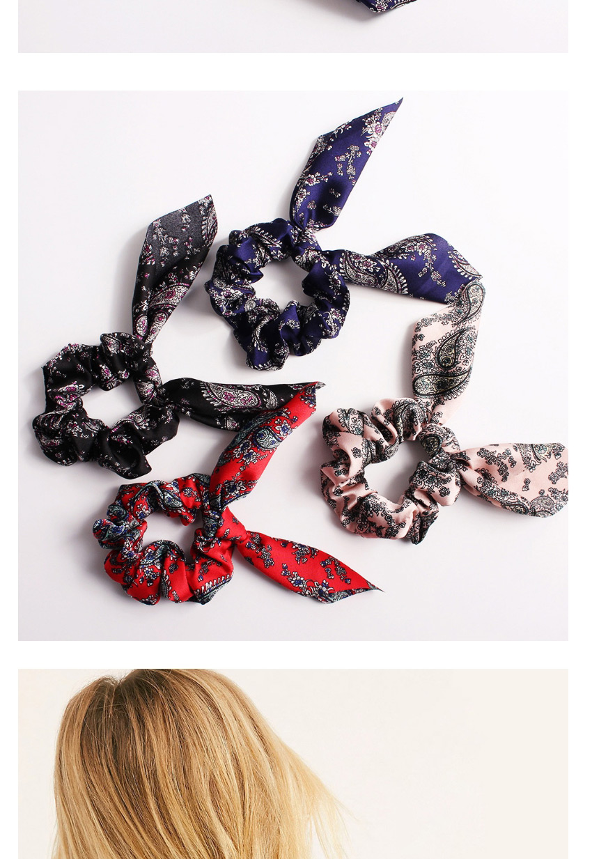 Fashion Small Cashew Rabbit Ears-black Snake Leopard Print Chiffon Dovetail Bow Hair Rope,Hair Ring
