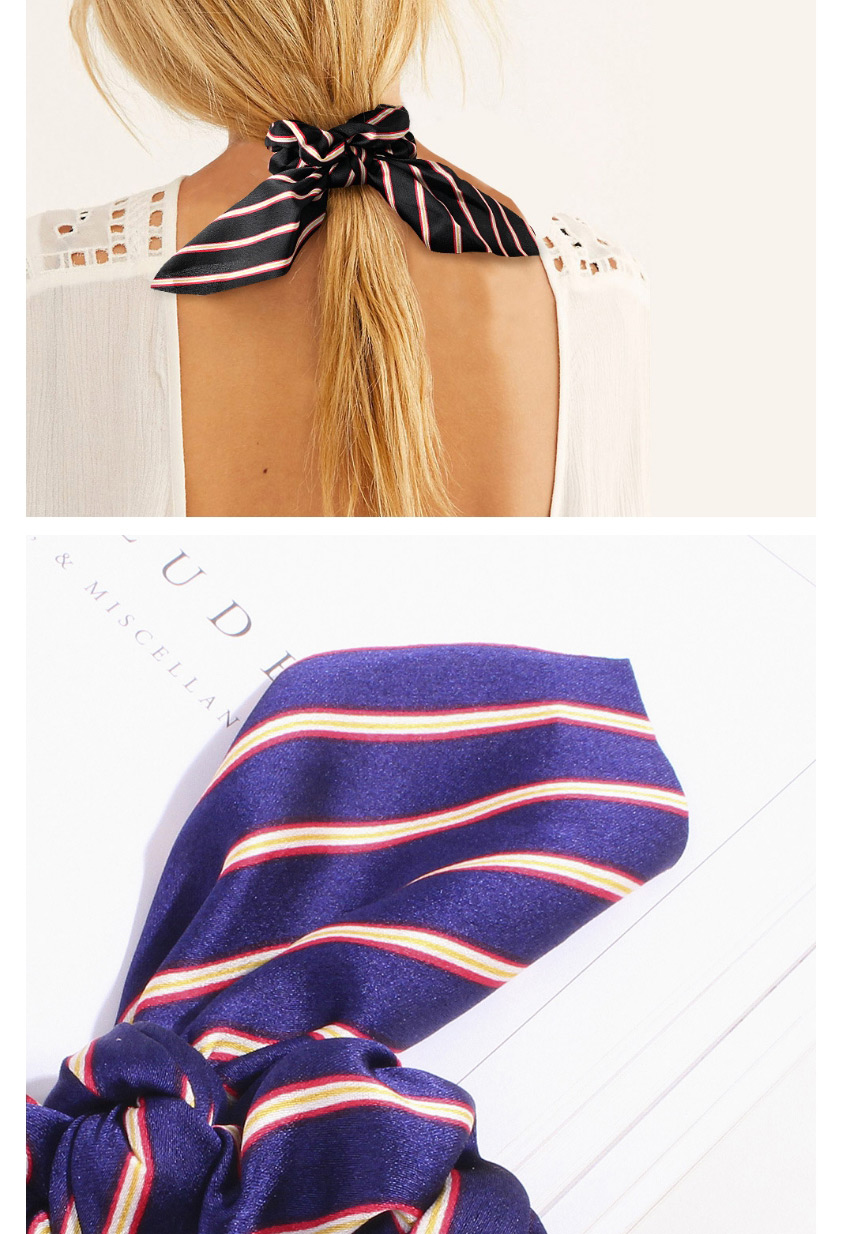 Fashion Striped Bunny Ears-navy Blue Snake Leopard Print Chiffon Dovetail Bow Hair Rope,Hair Ring
