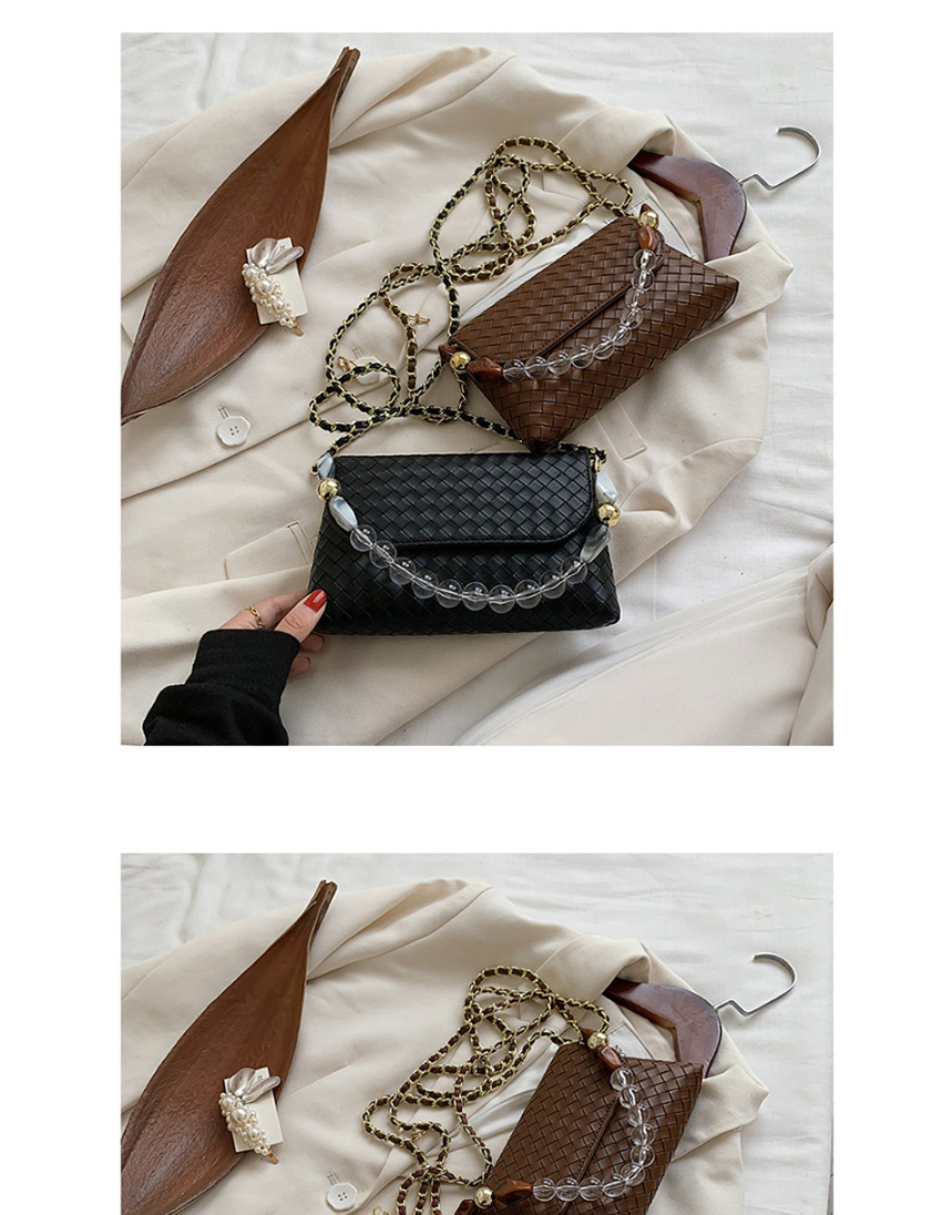 Fashion Black Woven Chain Flap Solid Color Shoulder Bag,Messenger bags
