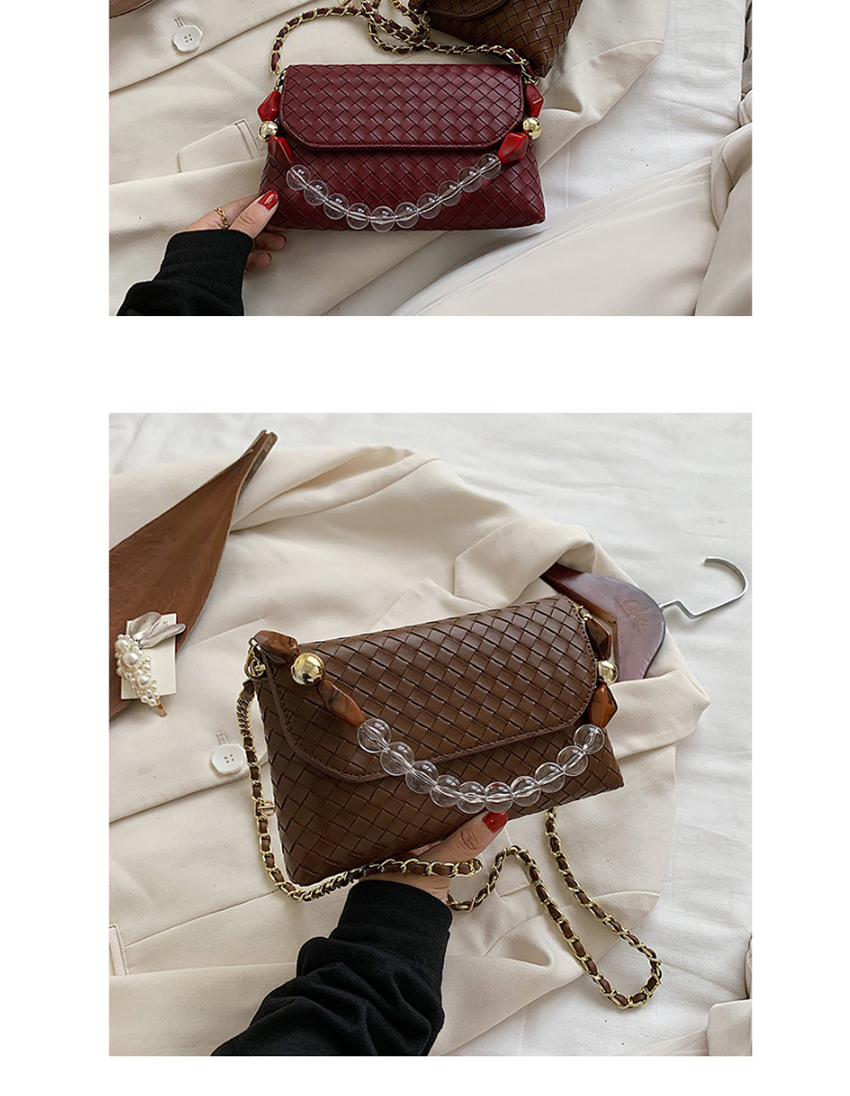 Fashion Red Woven Chain Flap Solid Color Shoulder Bag,Messenger bags