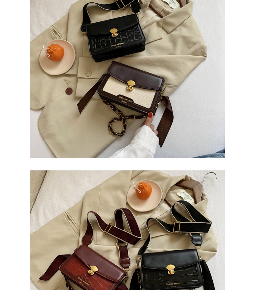 Fashion Brown Broadband Chain Stitching Contrast Color Crossbody Shoulder Bag,Messenger bags