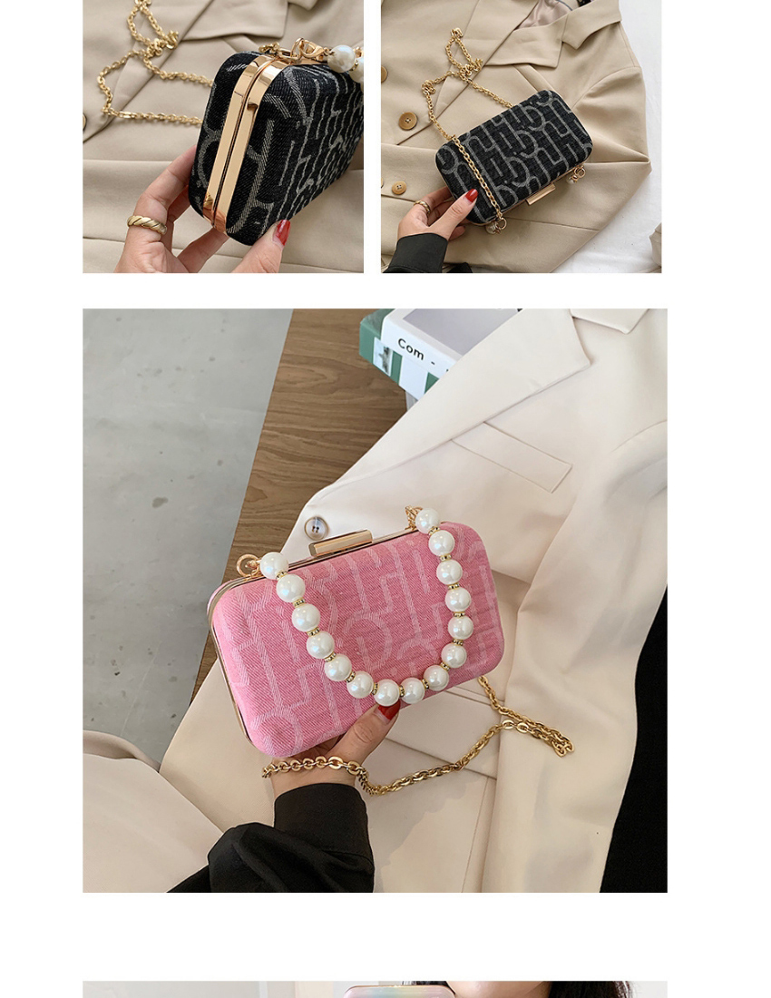 Fashion Pink Printed Pearl Chain Diagonal Shoulder Bag,Messenger bags