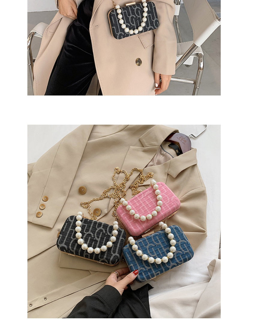 Fashion Pink Printed Pearl Chain Diagonal Shoulder Bag,Messenger bags