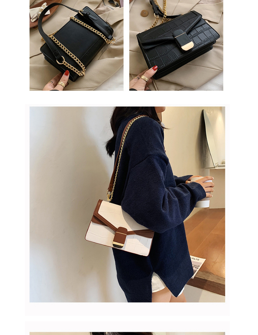 Fashion Brown Stone Pattern Contrast Chain Diagonal Shoulder Bag,Messenger bags