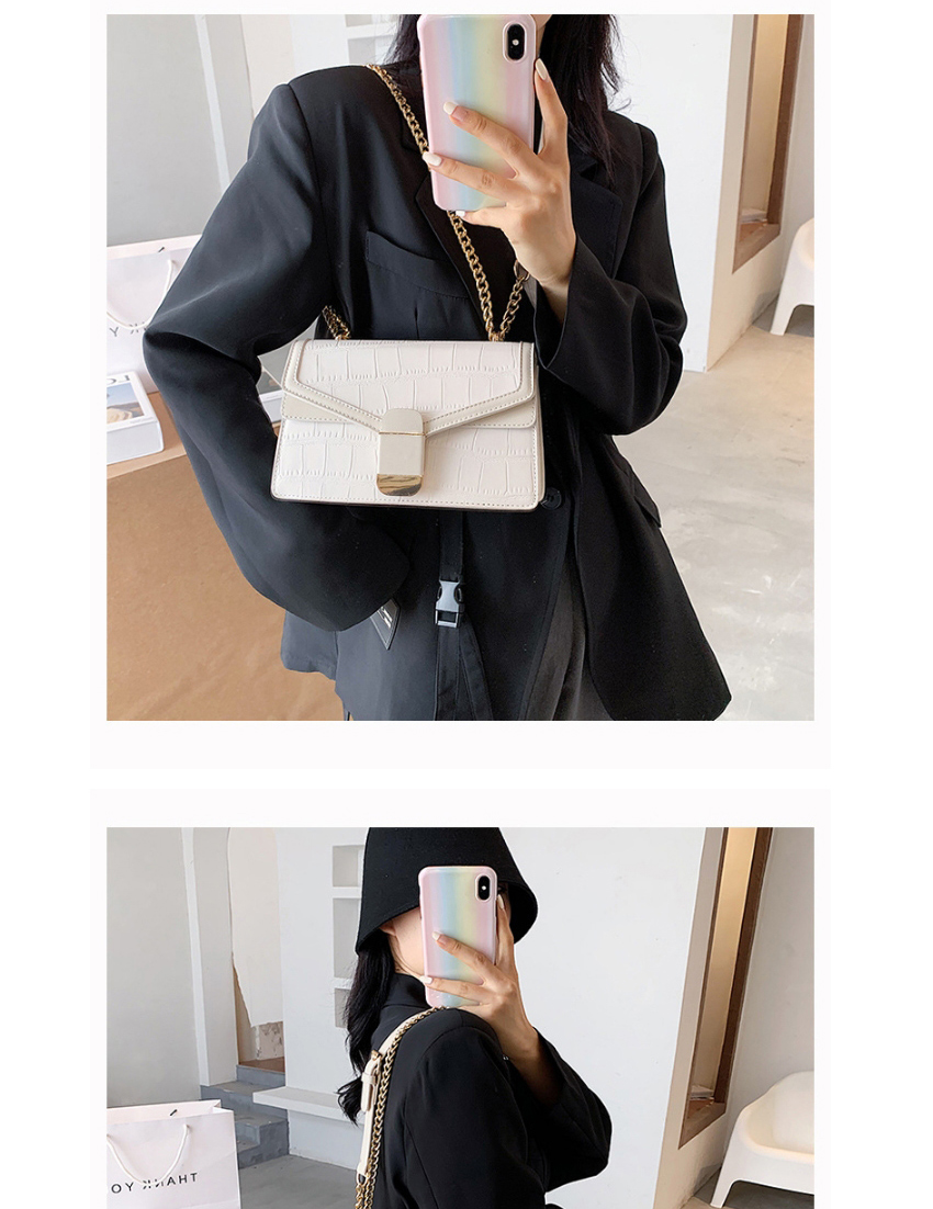 Fashion Black Stone Pattern Contrast Chain Diagonal Shoulder Bag,Messenger bags
