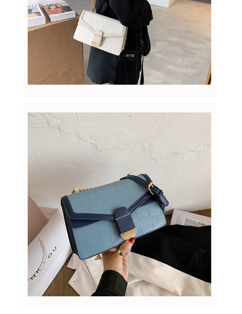 Fashion Blue Stone Pattern Contrast Chain Diagonal Shoulder Bag,Messenger bags