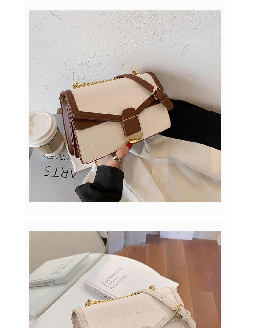 Fashion White Stone Pattern Contrast Chain Diagonal Shoulder Bag,Messenger bags