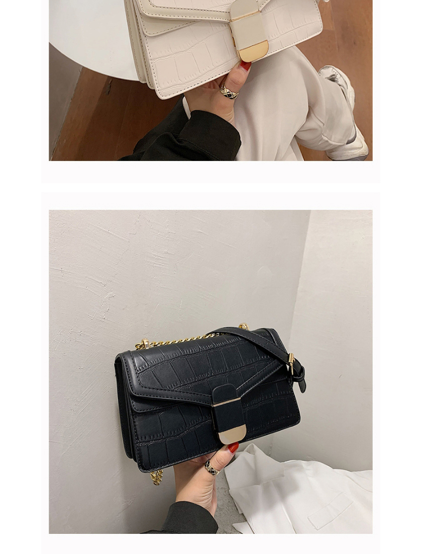 Fashion Black Stone Pattern Contrast Chain Diagonal Shoulder Bag,Messenger bags