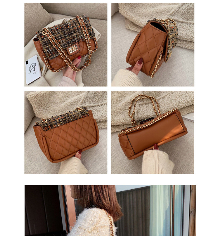 Fashion Brown Chain Woolen Cloth Stitching Diagonal Shoulder Bag,Messenger bags