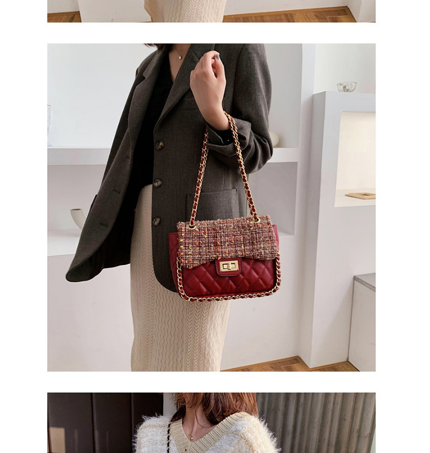 Fashion Red Chain Woolen Cloth Stitching Diagonal Shoulder Bag,Messenger bags