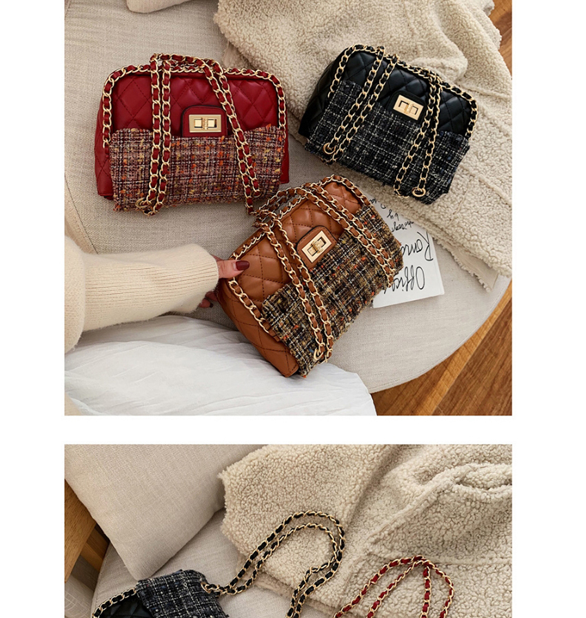 Fashion Black Chain Woolen Cloth Stitching Diagonal Shoulder Bag,Messenger bags